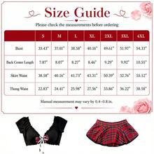ZGQNBelle Women Plus Size Sexy Black Plaid Lingerie Set - Schoolgirl Cosplay Costume With Crop Top & Mini Skirt - 黑紅 - 查看 4