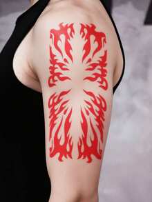 1pc Halloween Red Personalized Totem Flame Pattern Temporary Waterproof Tattoo Sticker For Arm Back Body, Holiday Gift DIY Party Favor - Red - View 3