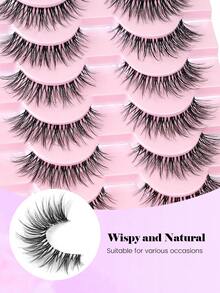 MAANGE 10 Pairs Natural Curly Thin Full Eye False Eyelashes, Natural Eyelashes, Cat Eye Style Extended Tail Eyelashes, Suitable For Daily Wear, Suitable For Parties And Holidays, Strip False Eyelashes - Black - View 7