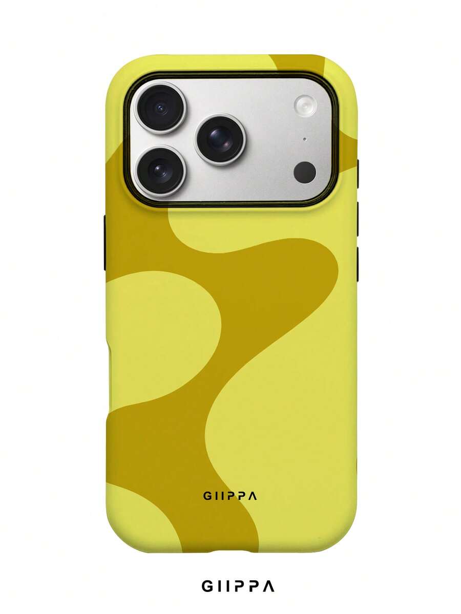 1pc Yellow-Brown Asymmetrical Wavy Pattern Design, Phone 17 Pro Max Phone Case, Compatible With Phone 16 Pro Max, 15 Pro Max, 14 Pro Max, Korean-Style High-End Fashion Fun Phone Case, Suitable For 11/12/13/14/15/16 Pro Max Plus, Elegant Design For Men And Women, Perfect Gift For Girlfriend On Christmas, Valentine's Day, Easter, Wedding Season And Birthday! - Yellow - View 1
