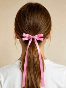 2件組女孩蝴蝶結緞帶髮夾，不傷髮質，日常百搭返校髮飾 - 玫瑰紅 - 查看 2