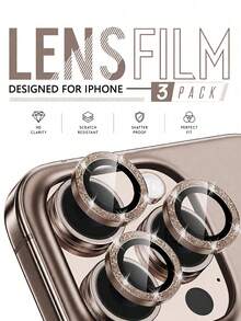 3入/包 亮片棕色相機鏡頭螢幕保護貼，相容 iPhone 16 Pro/16 Pro Max，亮面金屬環，9H 硬度，防刮，適用於 18PROMAX/18PRO/17 Pro Max/17 Pro/17/17 Air/16 Plus/16/15/14/13/12/11 系列，時尚手機配件，相容手機殼，送給家人朋友的完美禮物，含包裝 - 棕色 - 查看 35