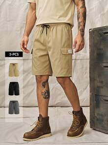 3pcs Men's Casual Cargo Shorts, Outdoor Sports Side Pocket DesignBermuda Shorts, Summer - Multicolor - View 1