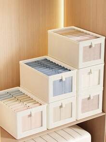 1/2pcs Foldable Fabric Storage Box, Linen Material With Transparent Window And Reinforced Handle, Sturdy Denim Clothing Storage Organizer, Stackable Toy Storage Bin For Living Room, Wardrobe And Closet - White - View 7