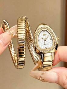gedi 1 buah Jam Tangan Gelang Wanita Berbentuk Ular, Jam Tangan Quartz Merek Ternama - Hitam - View 14