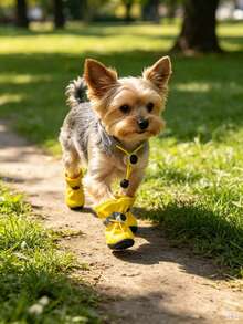 Dog Shoes With Adjustable Drawstring, Rubber Sole, Non-Slip Pet Boots, Outdoor Camping Hiking Paw Protection Shoes, Dirt-Resistant And Wear-Resistant Dog Shoes - Yellow - View 4