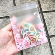 100pcs Self-Adhesive Packaging Bags, Featuring Pink Floral And Cherry Blossom Patterns, Semi-Transparent Design Creates A Romantic Floral Atmosphere, Perfect For Wedding Favors, Birthday And Holiday Party Gift Wrapping - Multicolor - View 4