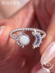1pc 925 Sterling Silver Sun & Moon Glow Ring, Multiple Sizes Available, Suitable For Women, Ideal For Dating Gift Or Exquisite Jewelry - Silver - View 2
