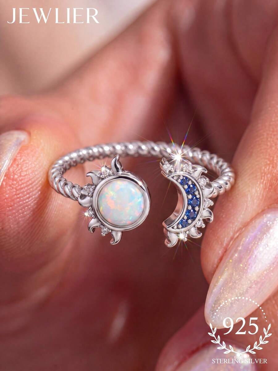 1pc 925 Sterling Silver Sun & Moon Glow Ring, Multiple Sizes Available, Suitable For Women, Ideal For Dating Gift Or Exquisite Jewelry