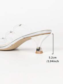 Women Square Toe Clear Rivet Straps Metallic Silver Mid Heel Mule Sandals Slip On Summer Casual Party Heels - Clear - View 7