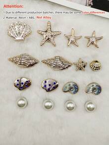 16pcs Gold Ocean Starfish Shell Resin Shoe Charms Shiny Rhinestone Scallop Shell Clogs Buckle DIY Decoration Faux Pearl Shoe Clips Accessories - Multicolor 16PCS Style No.267 - View 5