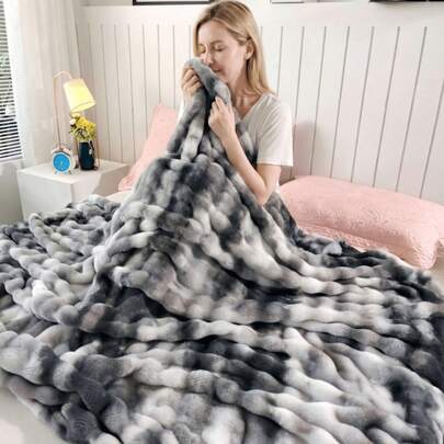 Faux Fur Sofa Blanket - Tie-Dye Grey Ultra Soft Comfortable Bubble Blanket, Fluffy Plush Fleece Throw, Suitable For Sofa And Bed, Thick Lightweight Warm Blanket
