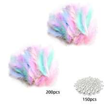 250/350/450pcs Macaron Color Mini Feather Handmade Bulk Pack, Includes 150 Pearls, Mixed Color Fluffy Decorative Feathers, Soft DIY Materials, Suitable For Wedding Party Home Decor And Photography Props - Multi-color - View 11