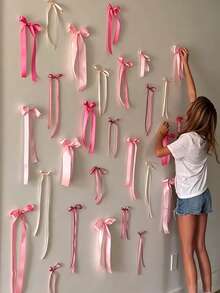 12/24/32pcs Pink Bow Wall Decor, Bow Garland Suitable For Birthday, Bridal Shower, Bachelorette Party, Gender Reveal Party - Pink - View 2