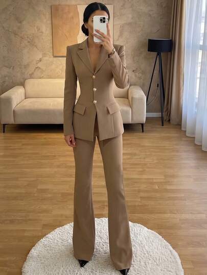 2pcs Elegant Casual Holiday Minimalist Commute Business Suit Set, Elegant Women's Sets, Casual Women Outfits, Fall Clothes, Elegant Dress Women