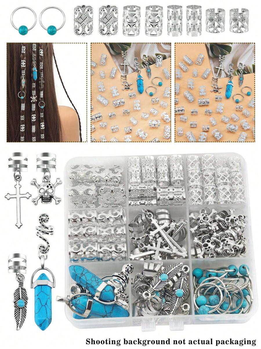 56件裝 綠松石吊墜辮子髮珠 辮髮髮環 波希米亞風髮飾 辮髮飾品 女款