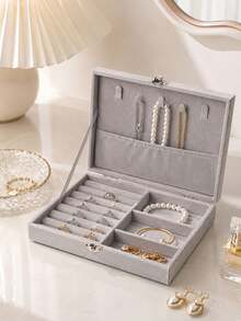 1pc Large Capacity Multi-Compartment Flocked Jewelry Box, Minimalist Solid Color Rectangular Flip Top Jewelry Storage Box, Divided Storage Area, Soft Lining With Metal Lock Design, Dust-Proof And Scratch-Resistant Jewelry Organizer, Suitable For Rings, Earrings, Necklaces, Bracelets, Bangles Classification Storage, Ideal For Bedroom Vanity, Closet, Dormitory And Birthday, Valentine's Day, Mother's Day, Christmas Gifts - Multicolor - View 10