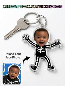 Custom Photo Acrylic Keychain Personalized Funny Face Picture Keychain Clear Acrylic Skeleton Costume Bag Charm Trick Or Treat Halloween Gift - Multicolor - View 5