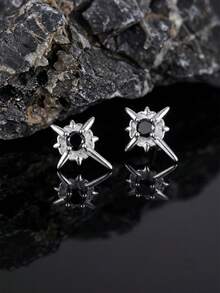 Clip On Stud Earrings For Men Polaris Geometry Circle Punk Fake Earrings Stainless Steel Non Piercing Silver Black Not Easy To Fall Halloween Jewel - Multicolor - View 14