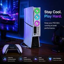 DATA FROG Cooling Fan Compatible With PS5 Slim, RGB Quiet Cooler With 3-Level Adjustable Speeds & USB 3.0 Pass-Through Port - View 7