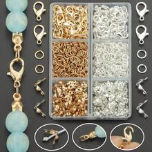 380pcs DIY Jewelry Making Accessories Set, Includes 60pcs Lobster Clasp, 120pcs Crimp Beads, 200pcs Closed Jump Rings, Suitable For Handmade Woven DIY Necklace, Bracelet, Bag Charm, Can Be Flattened To Secure Clasp, Pendant Chain Connector Rings, DIY Jewelry Making Materials - Lobster Clasp & Jump Ring & Bag Clasp - View 1