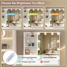 Teousev Dressing Table With LED Lights Mirror & Stool, Vanity Makeup Table With 5 Drawers, Open Storage Shelves, 3 Colour Adjustable Light, Lockable Drawers, White Cosmetic Desk For Bedroom - White - View 5