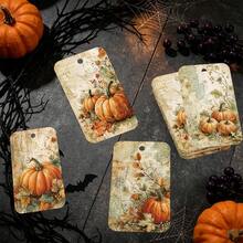 50pcs Thanksgiving Day Fall Gift Tags With Hemp Rope, Vintage Autumn Pumpkin Paper Gift Tags, Holiday Harvest Hanging Labels For Gift Wraapping, Candy Bag & Party Favor Decorations - Multicolor - View 7