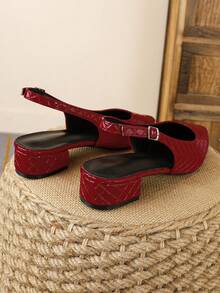 XBYASDF Sepatu hak tinggi wanita model slingback runcing berwarna merah mengkilap dengan detail quilting, tali rendah, hak rendah 3 cm, sandal serbaguna untuk bepergian dan kencan. - Merah - View 7