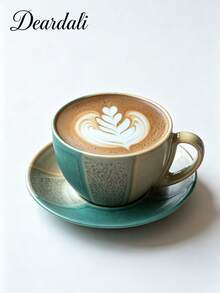 DearDali 1pc Glazed Ceramic Coffee Cup And 1pc Saucer Set, Vintage Colorblock Cup And Saucer, Wabi-Sabi Gradient Cup, Suitable For Latte, Cappuccino, Hot Chocolate, Tea, Coffee Lovers, Gathering, Afternoon Tea, Can Be Used As Gift Or Back To School - Multicolor - View 14