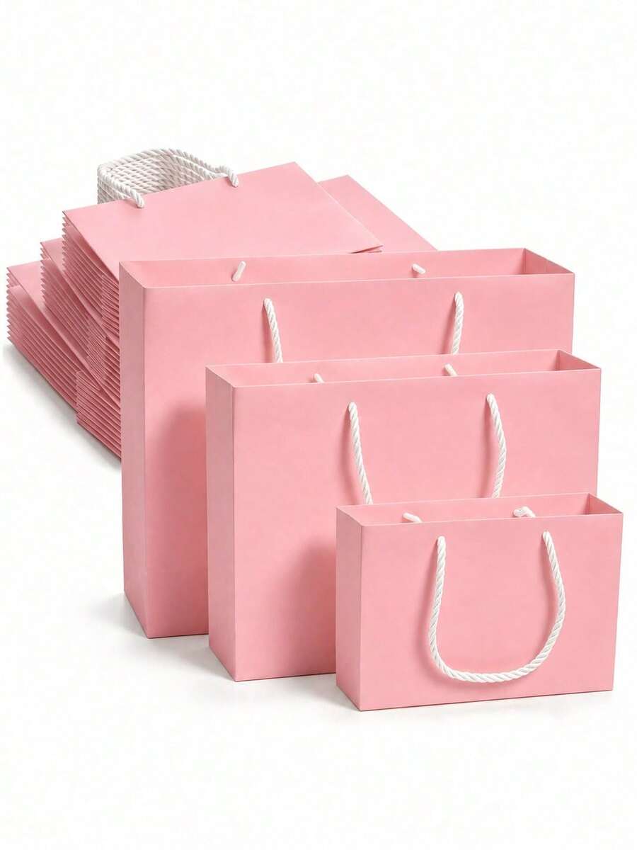 1/2/3pcs Reusable Paper Gift Bags With Handles, Suitable For Weddings, Holidays, Business, Crafts, Retail, Wedding Tote Bags, Small Gift Delivery Birthday Party Paper Packaging Bags, Fashionable And Practical, Suitable For Weddings - Pink - View 1