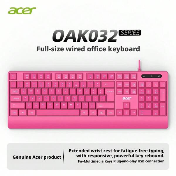 Acer Wired Keyboard Single Keyboard Extended Wrist Rest Ergonomic 104-Key Full-Size 26-Key Anti-Ghosting Typing Office Gaming Desktop Laptop