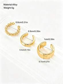3pcs Creative Niche Asymmetrical Geometric Women's Ear Clips, Suitable For Daily Casual Commute Beach Vacation Wear, Gift For Family Friends Birthday Holiday - Yellow Gold - View 4