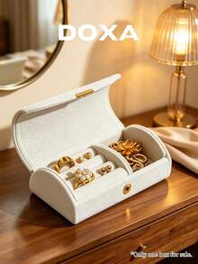 DOXA Hidden Magnetic Closure Leather Travel Jewelry Organizer Box With Ring Slots, Scratch-Resistant Portable Jewelry Storage Box - Beige - View 3