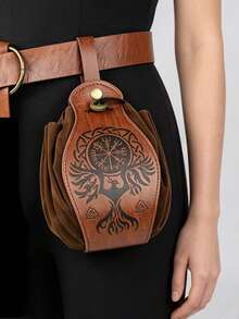 1PC Medieval Viking Dragon Embossed PU Leather Belt Pouch, Renaissance Drawstring Waist Bag Coin Pouch For LARP Halloween Cosplay Props For Men Women - E - View 23