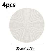 Woven Rope Placemat & Drink Coaster Set, Farmhouse Boho Minimalist Table Decor For Coffee Table Dining Table, Natural Handwoven Round Table Mats For Home Kitchen Dining Party Decoration, 1Pc 4Pcs - White - View 12