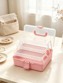 3-Tier Foldable Transparent Storage Box With Bow Detail – Stackable Organizer For Home Desktops; Collapsible & Space-Saving; Portable Handheld Case For Sorting Craft Parts & Sundries; Suitable For Teacher's Day, Christmas, And Halloween. - A - View 8