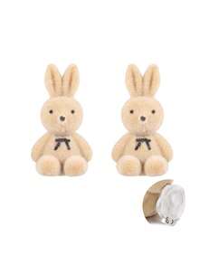 1 Pair Girls Cute Academy Style Sweet Cute Ear Clips, Teenager Earrings Flocked 3D Rabbit And Bear Studs, Autumn/Winter Fuzzy Feel No-Piercing Ear Clips And Studs - Khaki - View 11