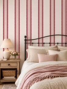 SUPSTICKER Retro Boho Scalloped Stripe Wallpaper, Removable Matte Finish, 40x120cm/40x300cm, For Bedroom, Living Room & Entryway - 1PC - View 5