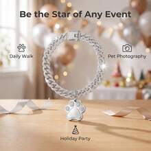 1pc Shiny Rhinestone Metal Cuban Chain Pet Dog Necklace Decoration, Paired With Sparkling Crystal Paw Print Dog ID Tag, Suitable For Female Dogs, Small And Medium-Sized Dogs, Daily Casual, Birthday Gift For Pets - Multicolor - View 7