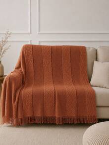 1pc Soft Knit Blanket, Sofa Decor Knit Blanket, Office Nap Blanket, Suitable For Daily Use - Waffle Diamond Caramel - View 3