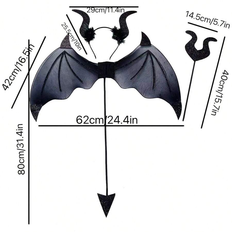 3pcs/Set, Fashion Creative Halloween Party Devil Wings, Costume Party Performance Props Devil Horns, Suitable For Women's Devil Wings Costume Devil Wings Headband Set Party Supplies - A - View 1