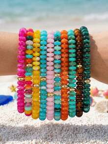 1pc Bohemian Y2K Creative Fashion Elegant Exquisite Luxurious Sweet High-Quality Dopamine Color Flat Resin Beaded Chunky Necklace For Women, Sisters, Couples, Prom/Evening Party, Ceremony, Exquisite Jewelry Gift, Suitable For Daily Wear, Dating, Party, Holiday, Music Festival, Commuting, Wedding, Halloween, Christmas (Bead Color Random) - necklace - View 1