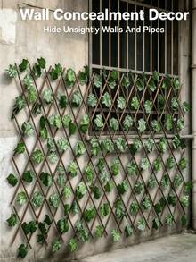 Limited Time Discount Retractable Faux Greenery Hedge Fence, Artificial Ivy Grape Maple Leaf Expandable Wooden Trellis Privacy Shield For Balcony Railing Outdoor Fence Garden Terrace Wall Decoration - Fence - View 4