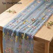 1/3件套刺繡蕾絲四方桌布 派對桌用 花卉花園風輕盈透視桌旗 四季通用 節慶餐桌裝飾 廚房使用 適合婚禮、生日、廚房裝飾 - 藍灰 - 查看 13