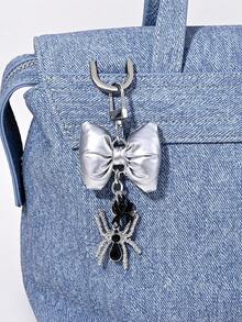 1pc Halloween Gothic Rhinestone Spider Bow Cross Faux Pearl Keychain Bag Charm, Car Decor, Couple Pendant, Party Gift - Multicolor - View 4