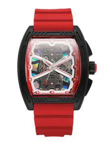 Men's Silicone Watch Classic Fashion Barrel-Shaped Personalized Gear Dial Handsome Sports Quartz Wristwatch (1pc/Set) Watch Box Not Included - Red - View 7