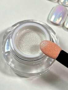 1 Pote 0,2g Pó de Unha Aurora Laser Moonlight com Almofada de Ar, Verão, Ultrafino, Efeito Espelhado Ombré, Glitter para Esfregar, Pigmento Unicórnio, Acompanha Ferramentas de Aplicação - Multicolorido - Visão 2