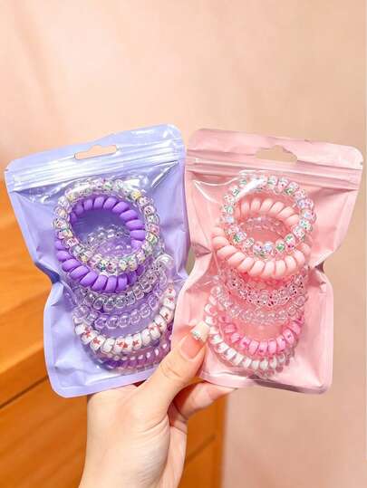 6pcs Girls Fashion Minimalist Pink Hair Ties, Sweet Cute Hair Ropes, Suitable For Daily Wear
