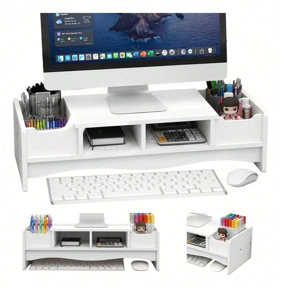 Soporte Monitor Escritorio De Madera De 2 Nivele Organizador YMYM - Granate - Ver 1