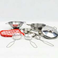 1 Set (11 buah) Mainan Dapur Mini Realistis dari Baja Tahan Karat, Peralatan Memasak untuk Bermain Peran Anak, Hadiah Permainan Peran Interaktif untuk Anak Laki-laki dan Perempuan, Mainan Memasak Edukatif, Set Peralatan Dapur - MultiWarna - View 6